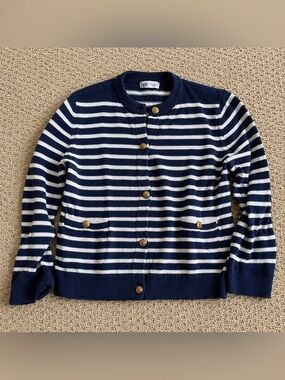Zara Blue and White Knit Cardigan Sweater